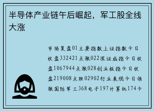 半导体产业链午后崛起，军工股全线大涨