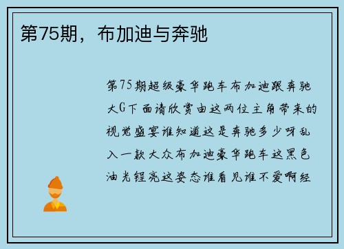 第75期，布加迪与奔驰