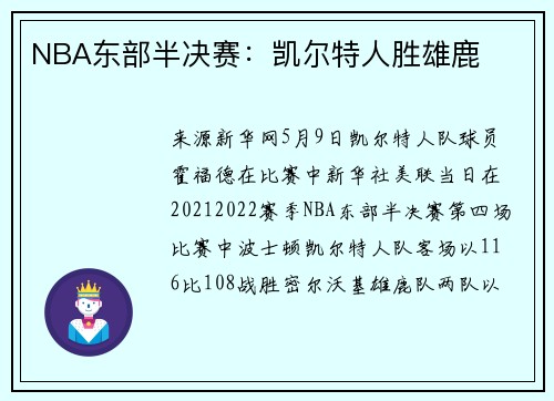 NBA东部半决赛：凯尔特人胜雄鹿