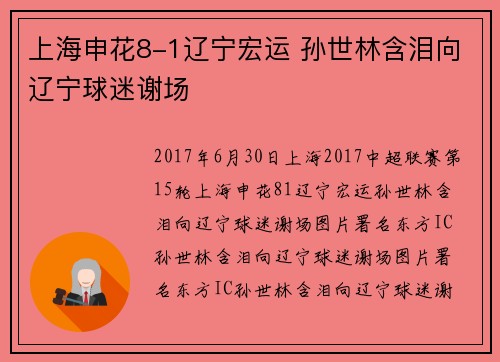 上海申花8-1辽宁宏运 孙世林含泪向辽宁球迷谢场