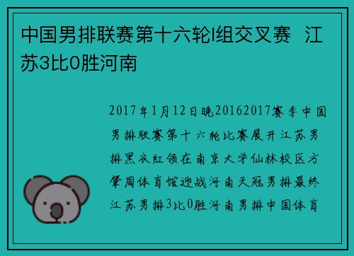中国男排联赛第十六轮I组交叉赛  江苏3比0胜河南